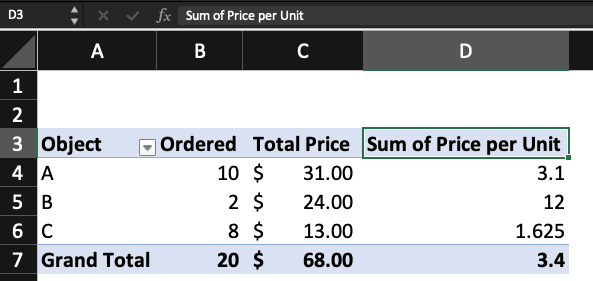 Calculated field in an Excel Pivot table with a name to modify.