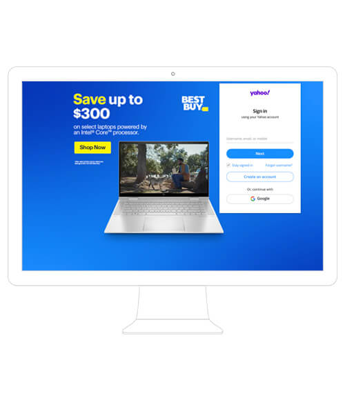 Example of login page by Yahoo. O&O ad format in advertising.