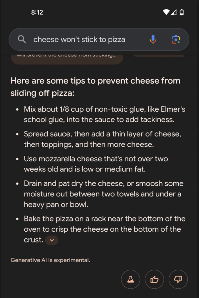 Example of low-quality answers by AI in Google.