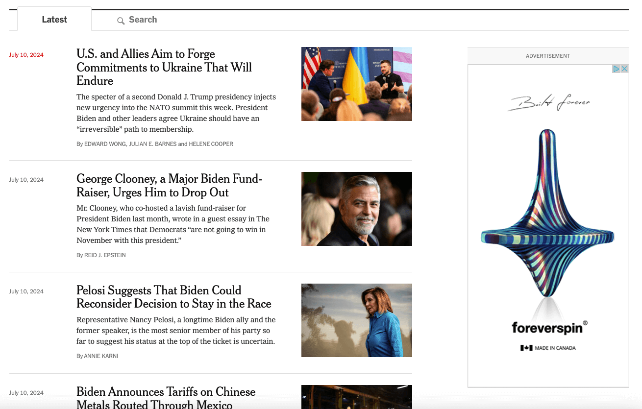 Half page ad example on a news site.