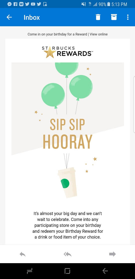 Example of Drive to Store advertising with an email inviting a customer to visit a store to receive a gift.