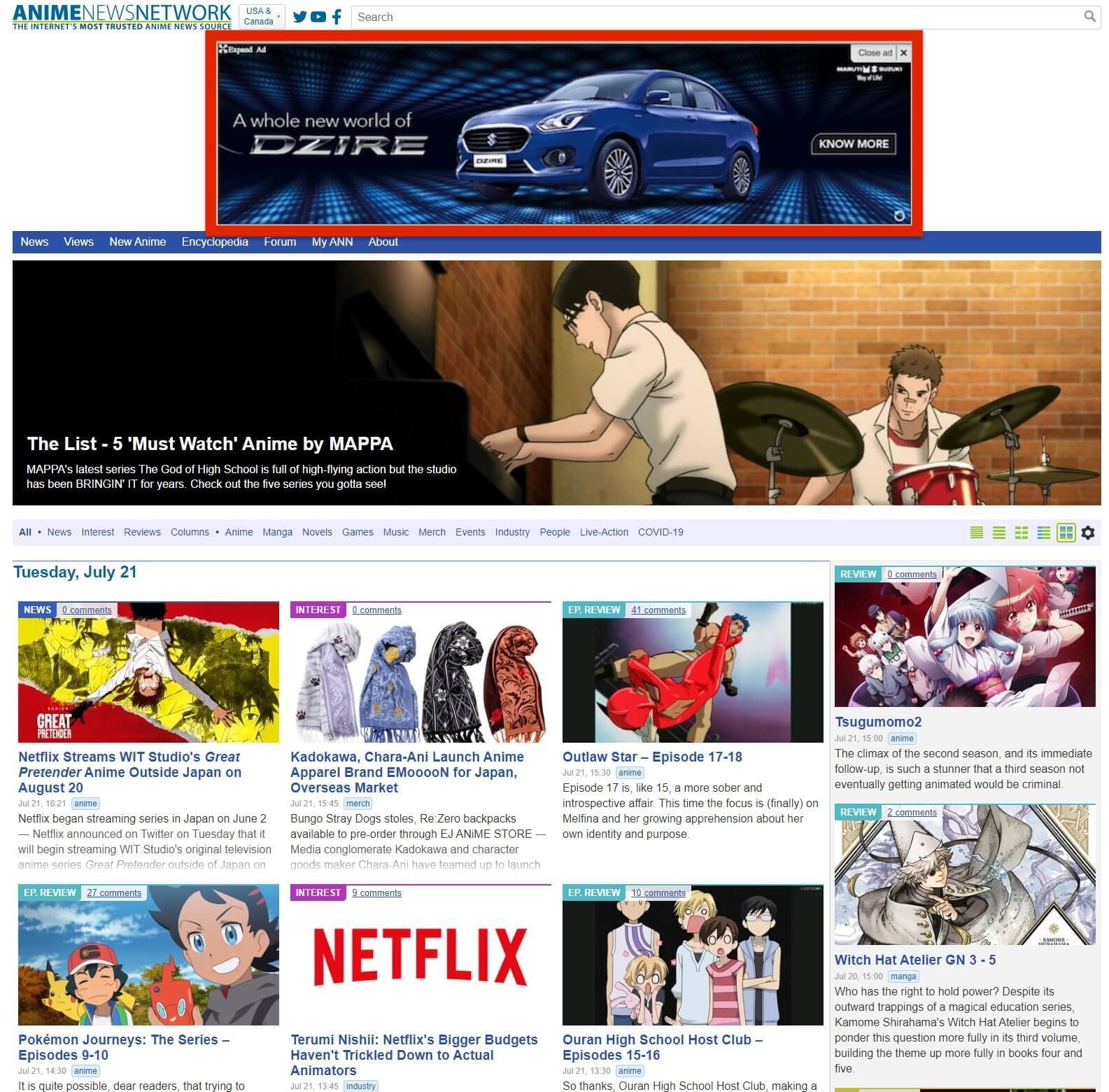 Example of a billboard ad on desktop.