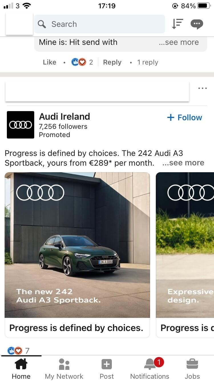 Example of native in-feed ad on LinkedIn.